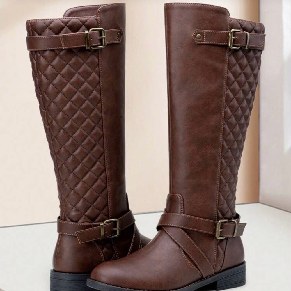 Elegant Brown Quilted Over the Knee Boots